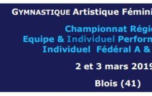 Championnat régional GAF/GAM Equipe et Individuel Performance, Individuel Fédéral A et National les 2 et 3 Mars 2019 BLOIS